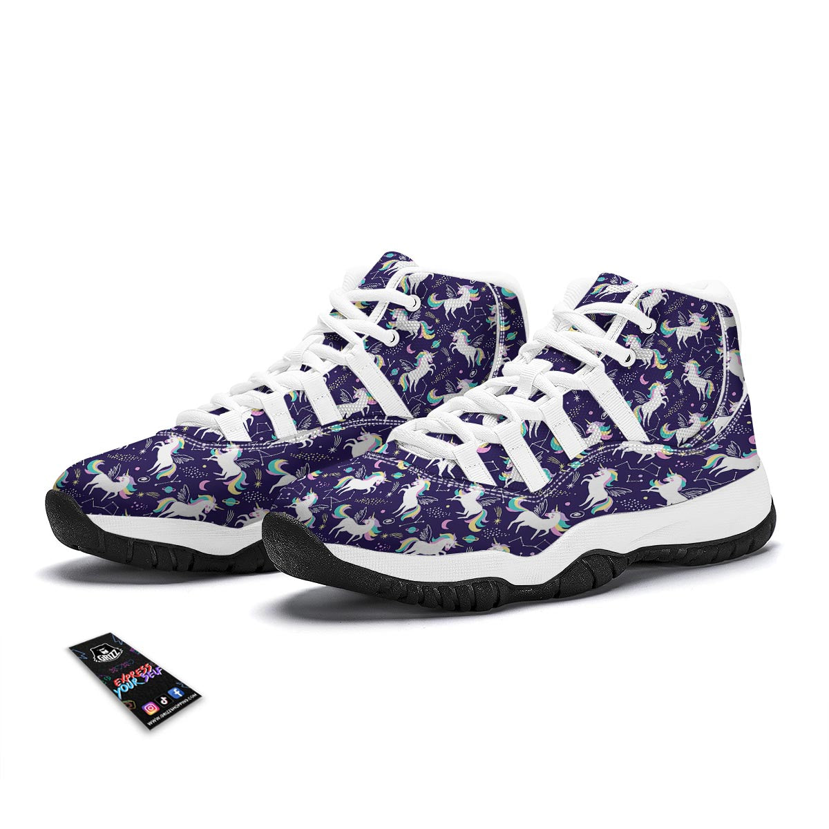 Unicorn Pattern Printt White Bball Shoes-grizzshop