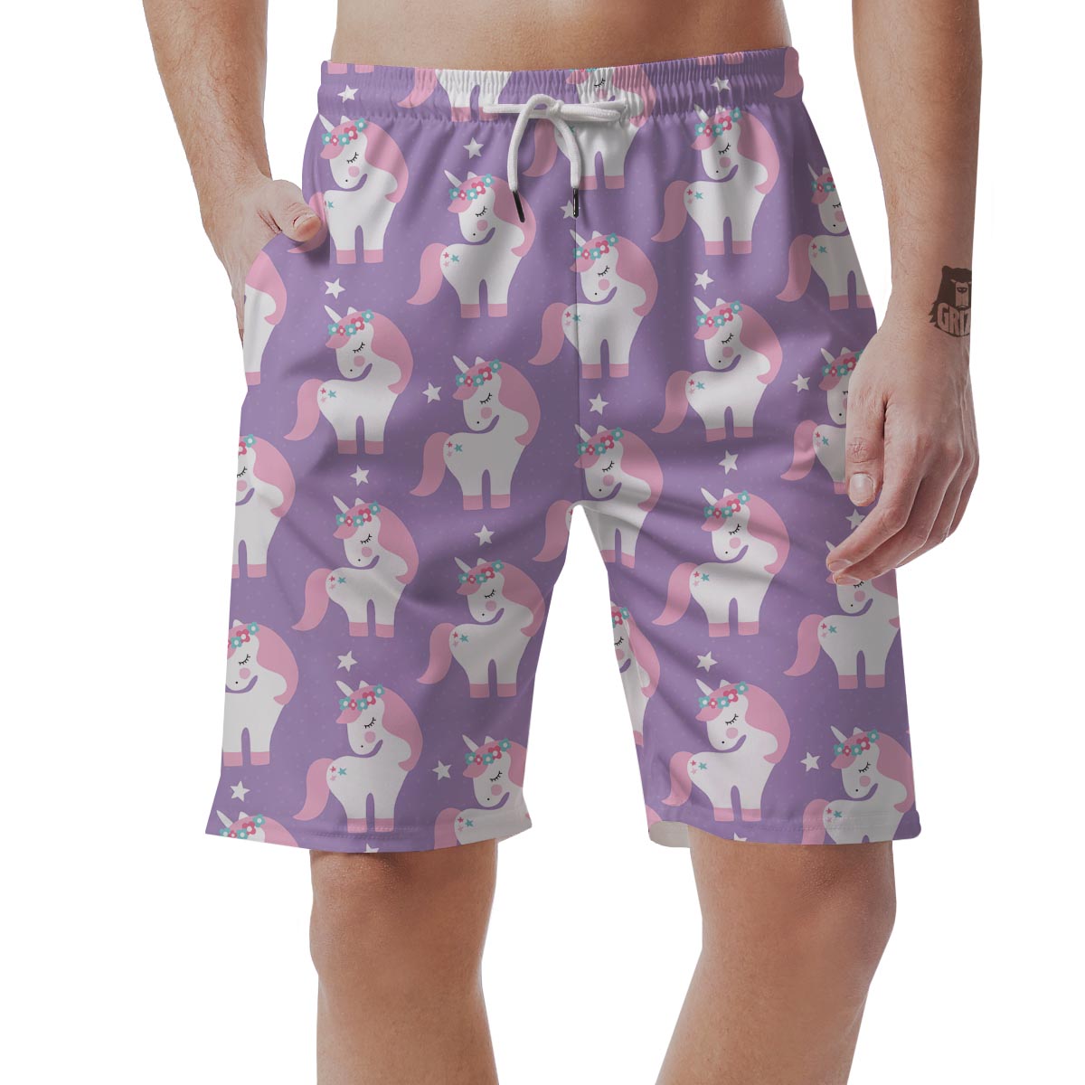 Unicorn Print Pattern Men's Shorts-grizzshop