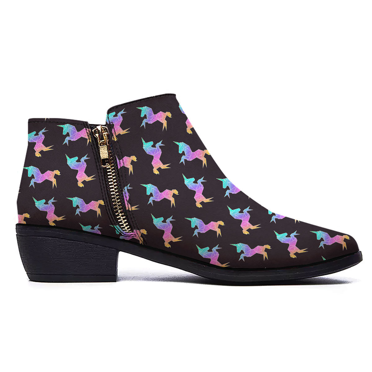 Unicorn Rainbow Origami Print Pattern Ankle Boots-grizzshop