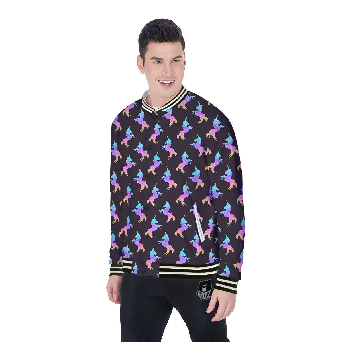 Unicorn Rainbow Origami Print Pattern Baseball Jacket-grizzshop