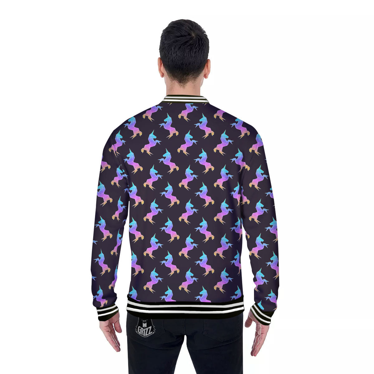 Unicorn Rainbow Origami Print Pattern Baseball Jacket-grizzshop