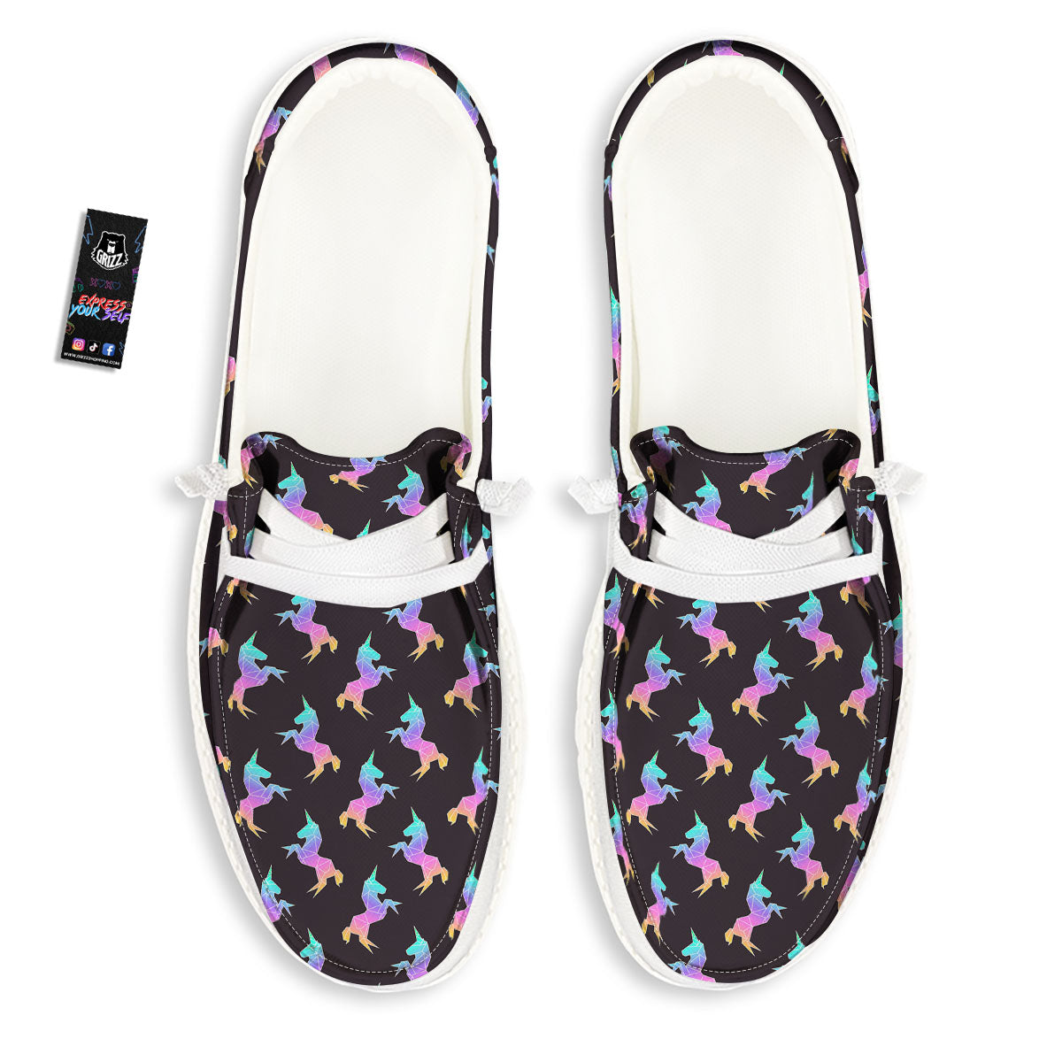 Unicorn Rainbow Origami Print Pattern Black Loafers-grizzshop