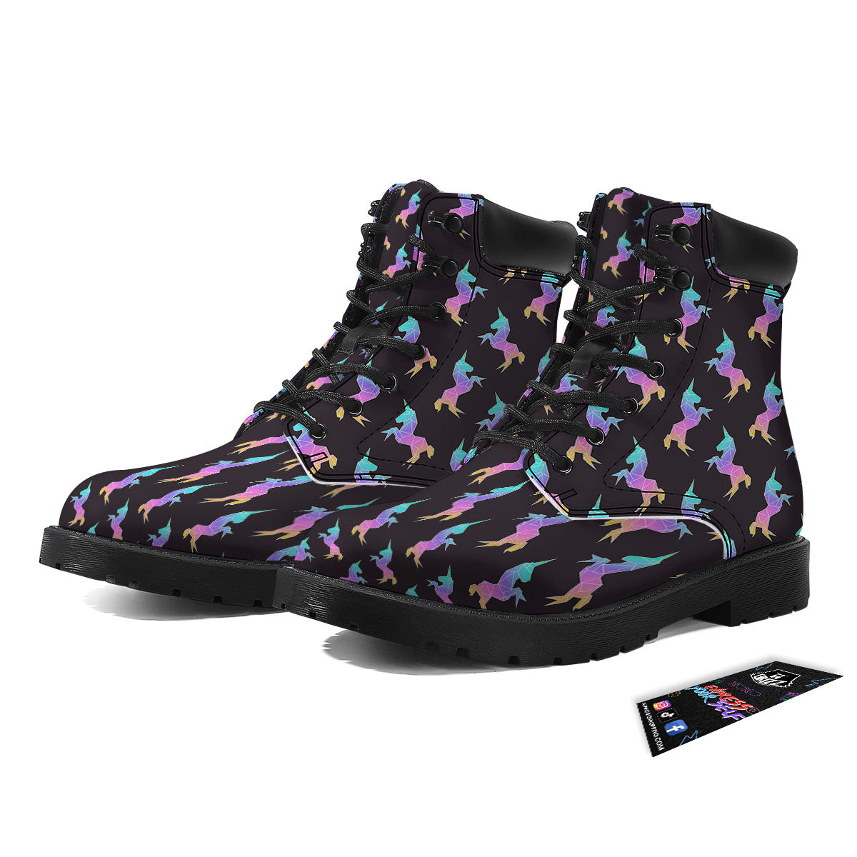 Unicorn Rainbow Origami Print Pattern Boots-grizzshop