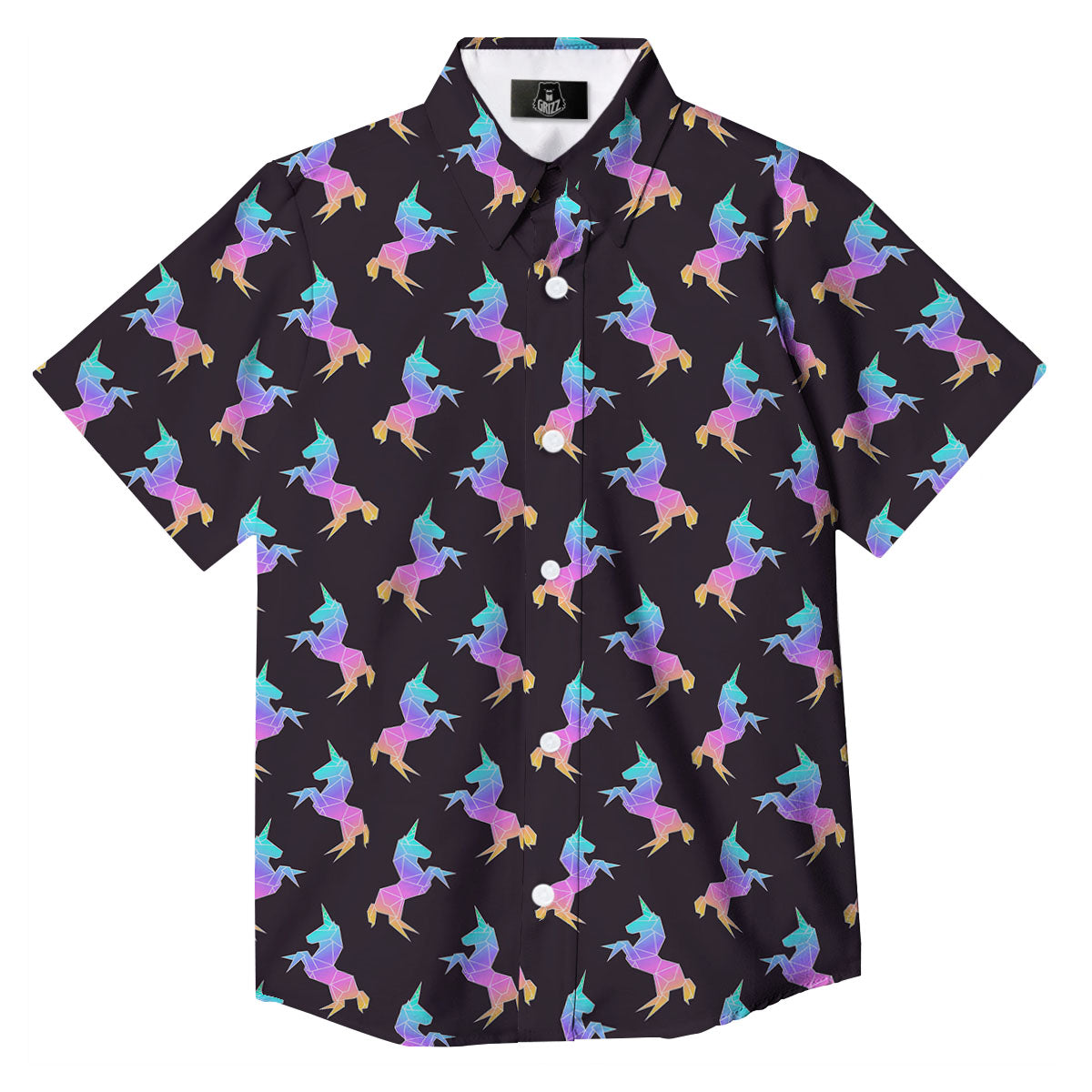 Unicorn Rainbow Origami Print Pattern Button Up Shirt-grizzshop