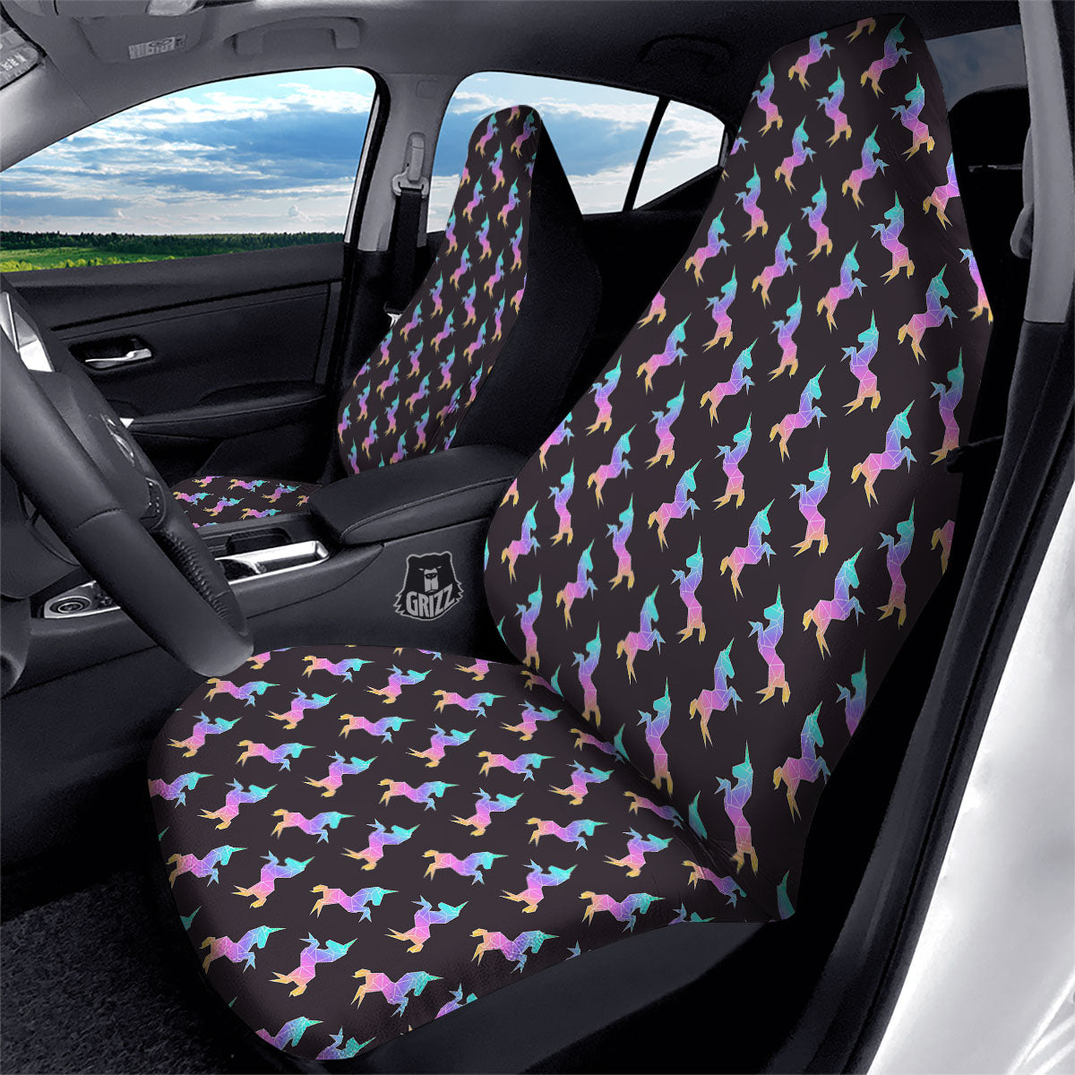 Unicorn Rainbow Origami Print Pattern Car Seat Covers-grizzshop