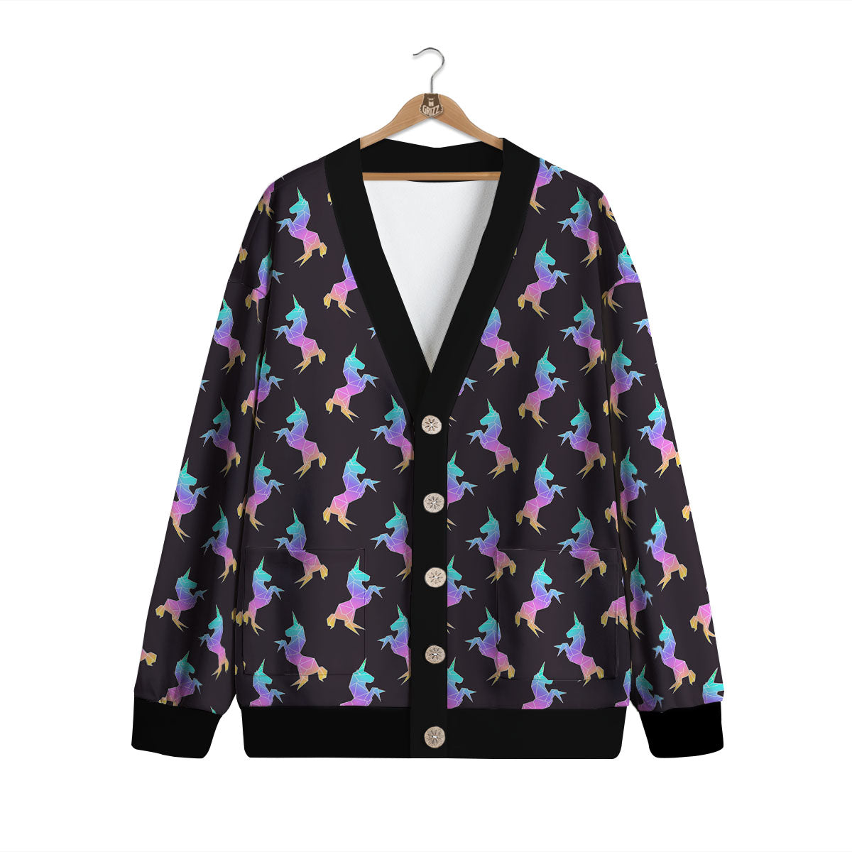 Unicorn Rainbow Origami Print Pattern Cardigan-grizzshop
