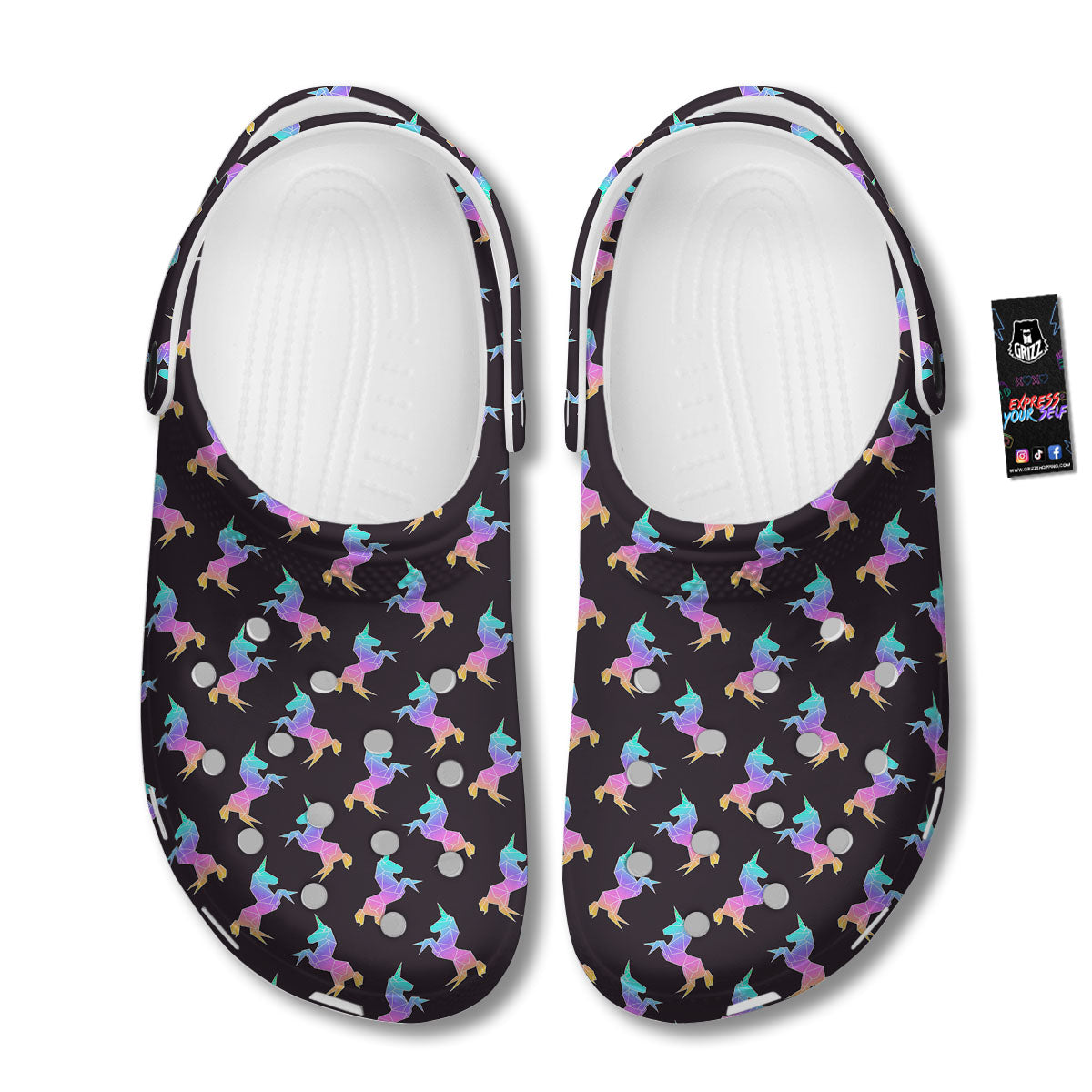 Unicorn Rainbow Origami Print Pattern Clog-grizzshop
