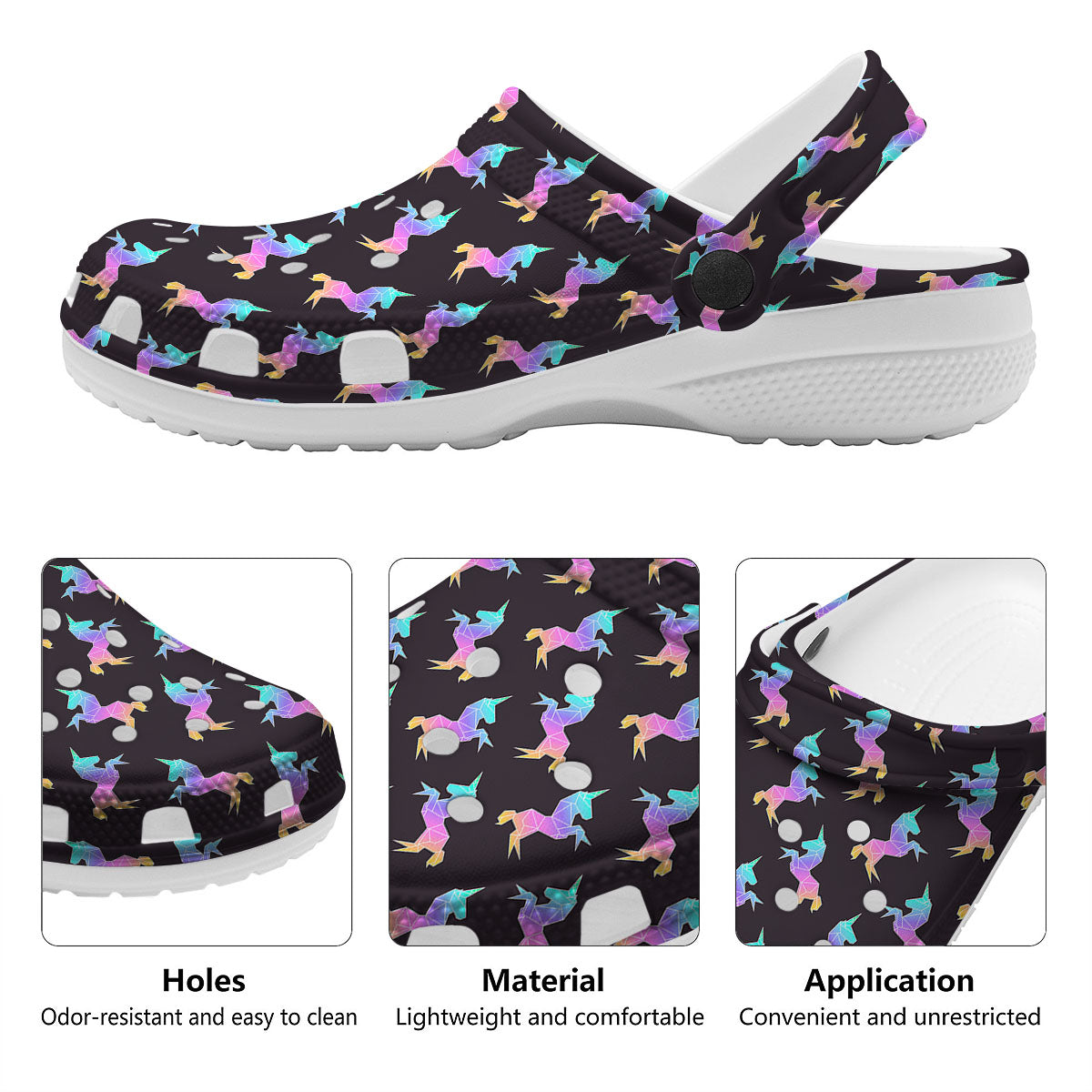 Unicorn Rainbow Origami Print Pattern Clog-grizzshop