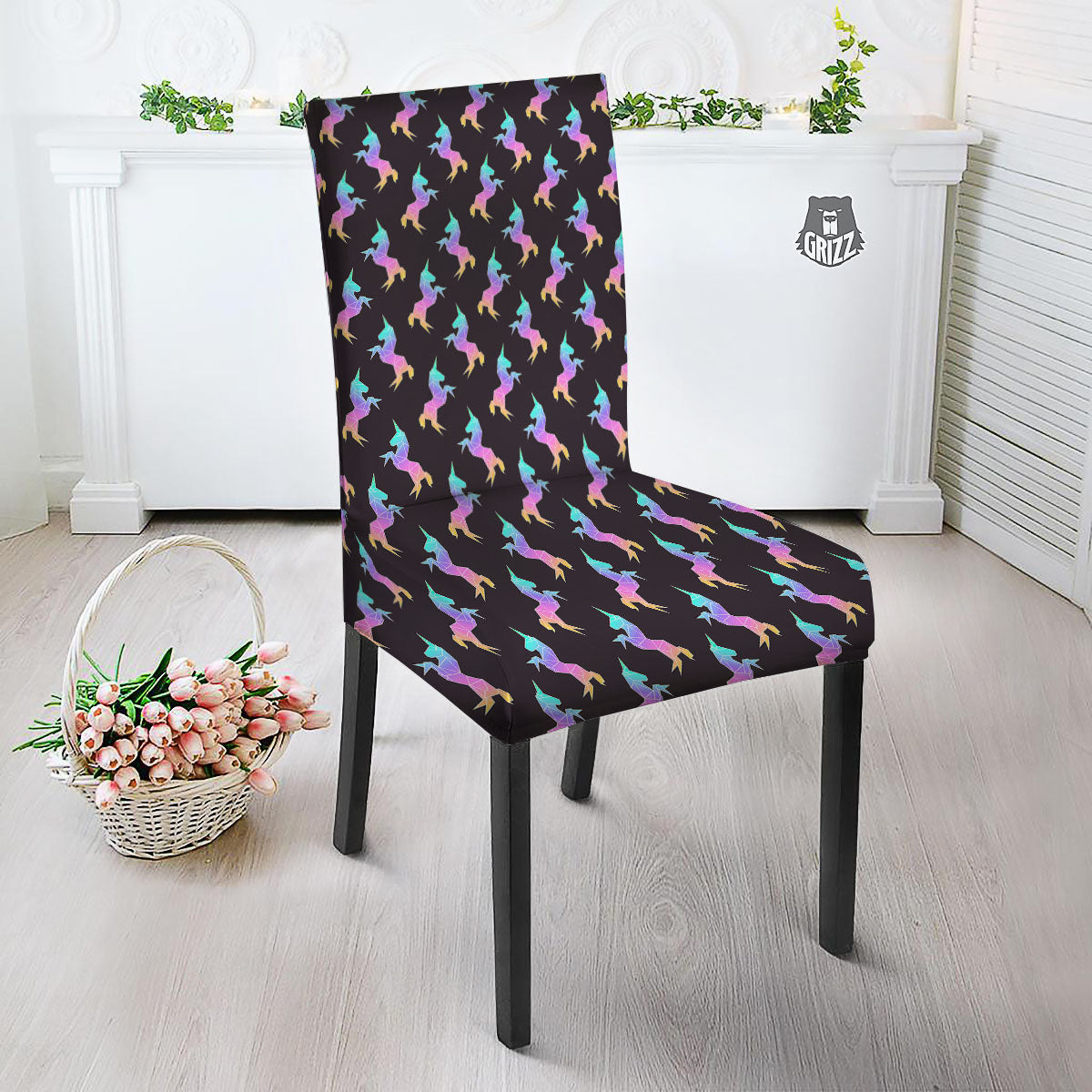 Unicorn Rainbow Origami Print Pattern Dining Chair Slipcover-grizzshop