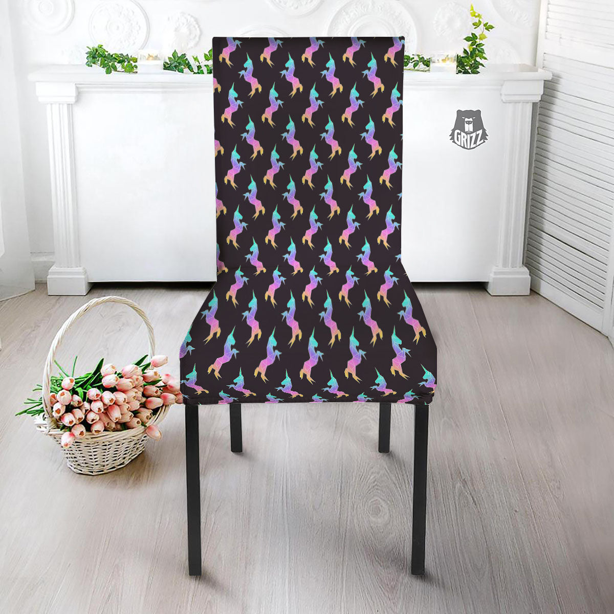 Unicorn Rainbow Origami Print Pattern Dining Chair Slipcover-grizzshop