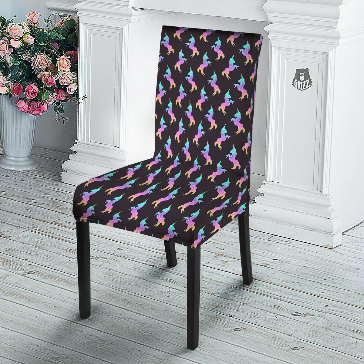 Unicorn Rainbow Origami Print Pattern Dining Chair Slipcover-grizzshop