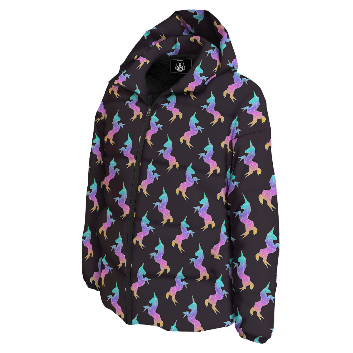 Unicorn Rainbow Origami Print Pattern Down Jacket-grizzshop