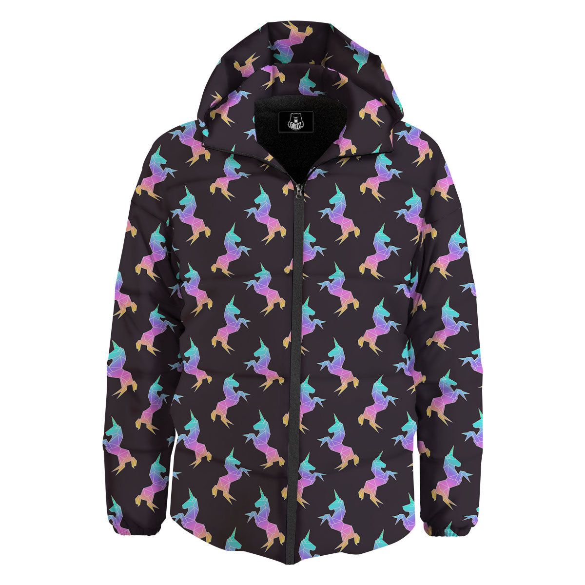 Unicorn Rainbow Origami Print Pattern Down Jacket-grizzshop