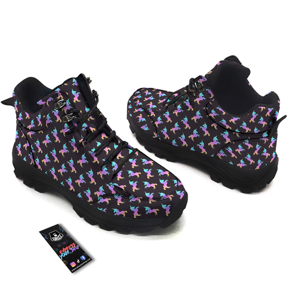 Unicorn Rainbow Origami Print Pattern Hiking Shoes-grizzshop