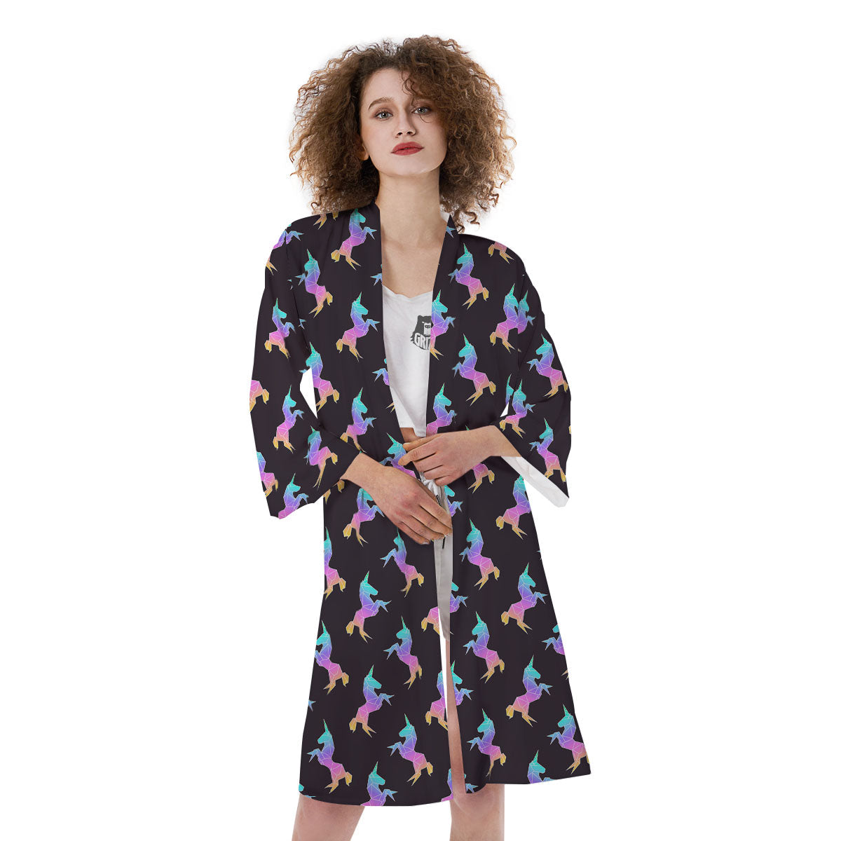 Unicorn Rainbow Origami Print Pattern Kimono-grizzshop