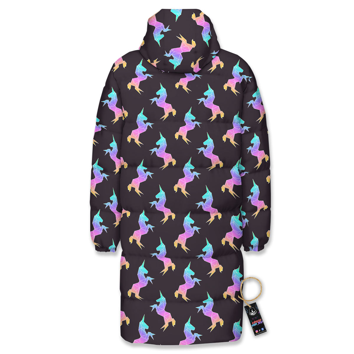 Unicorn Rainbow Origami Print Pattern Long Down Jacket-grizzshop