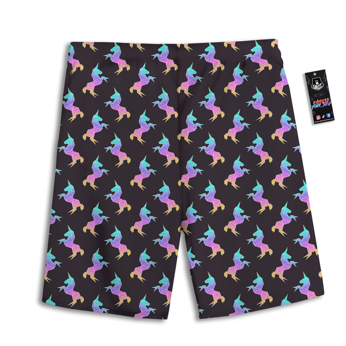 Unicorn Rainbow Origami Print Pattern Men's Athletic Shorts