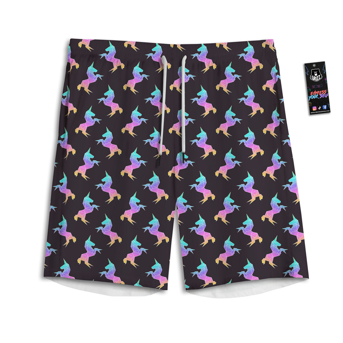 Unicorn Rainbow Origami Print Pattern Men's Athletic Shorts