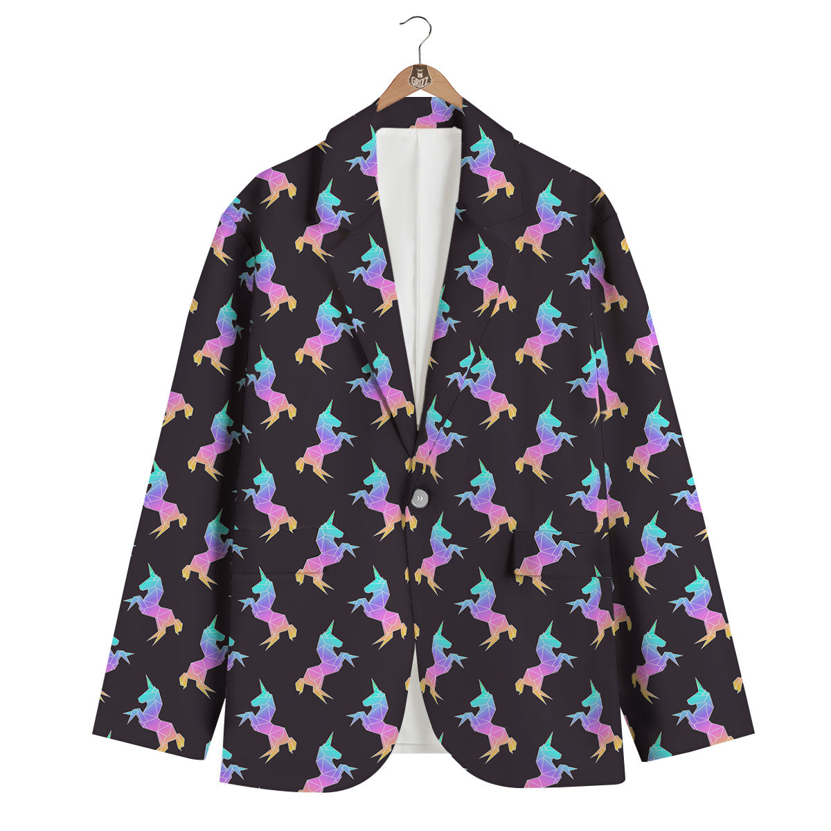 Unicorn Rainbow Origami Print Pattern Men's Blazer-grizzshop