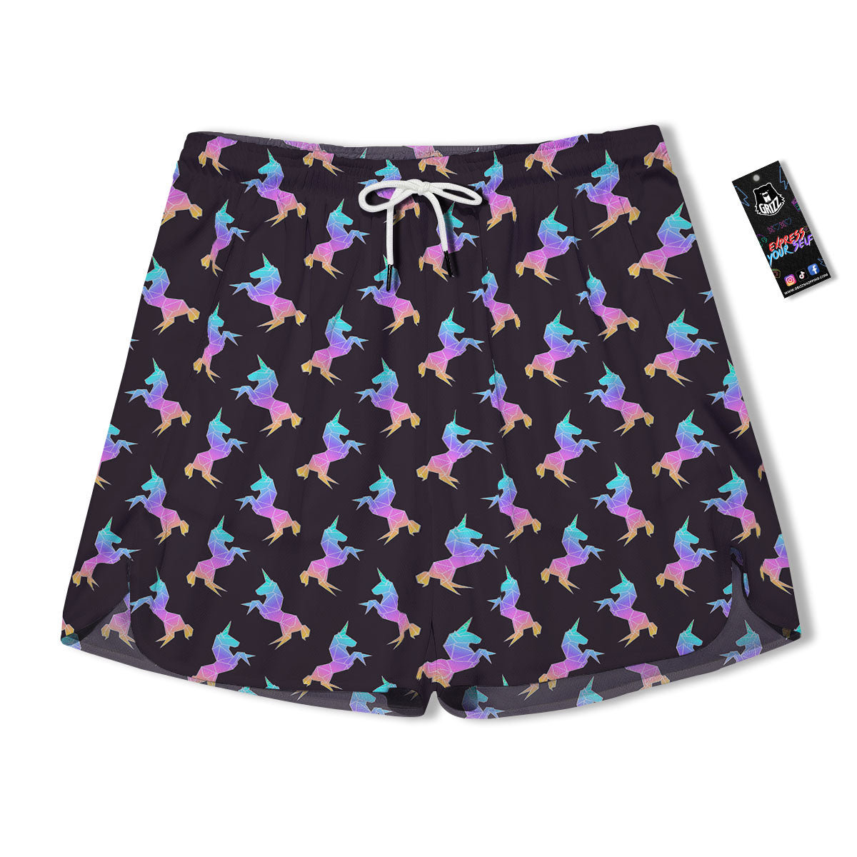 Unicorn Rainbow Origami Print Pattern Men's Running Shorts-grizzshop