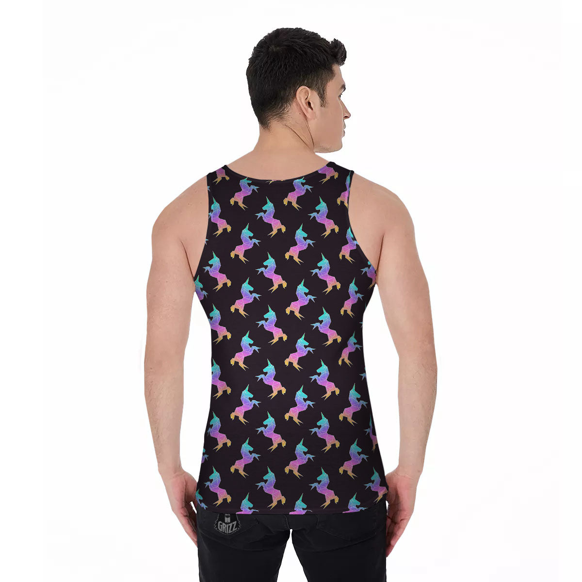 Unicorn Rainbow Origami Print Pattern Men's Tank Top-grizzshop