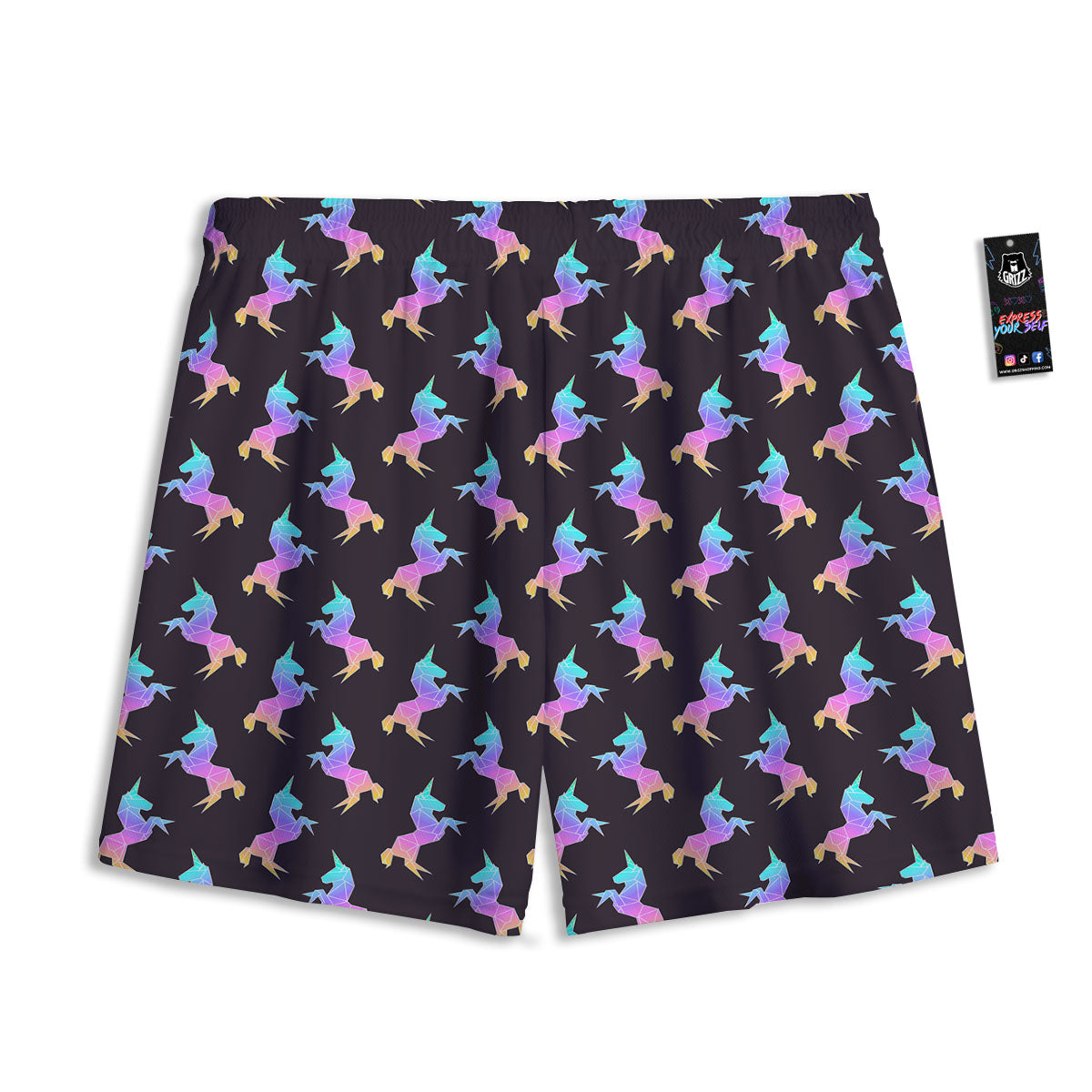 Unicorn Rainbow Origami Print Pattern Mesh Shorts
