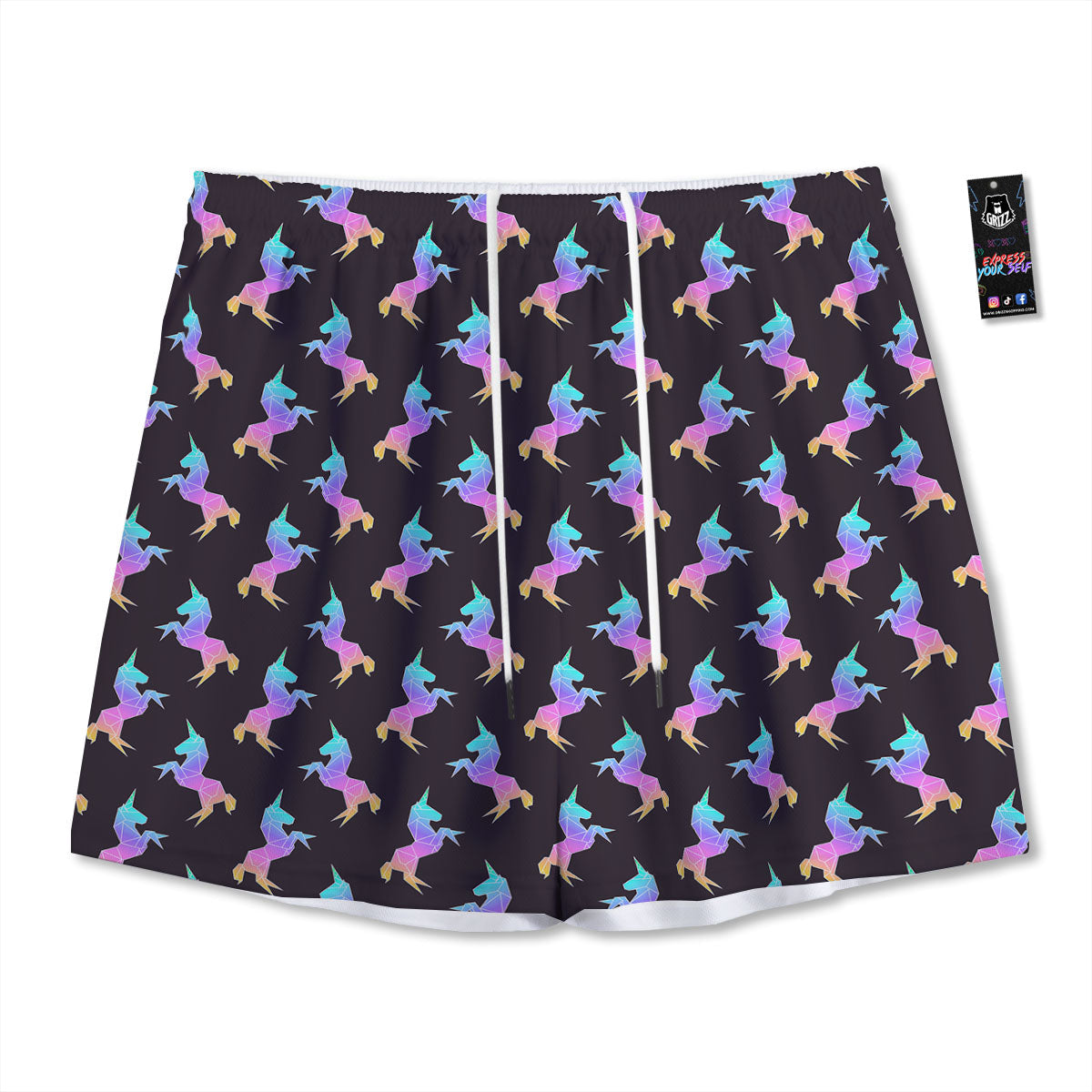 Unicorn Rainbow Origami Print Pattern Mesh Shorts