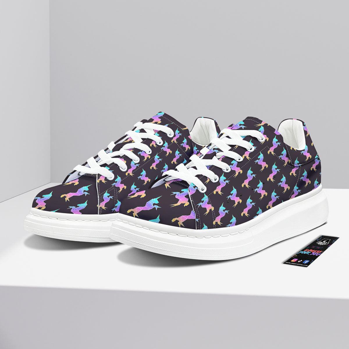 Unicorn Rainbow Origami Print Pattern Platform Shoes-grizzshop