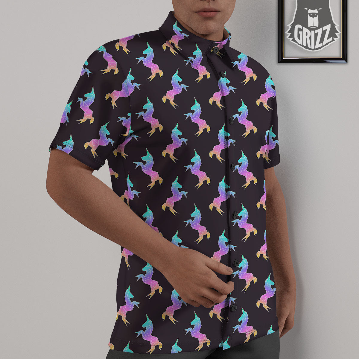 Unicorn Rainbow Origami Print Pattern Untucked Shirts-grizzshop
