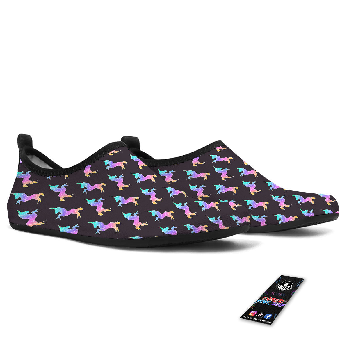 Unicorn Rainbow Origami Print Pattern Water Shoes-grizzshop