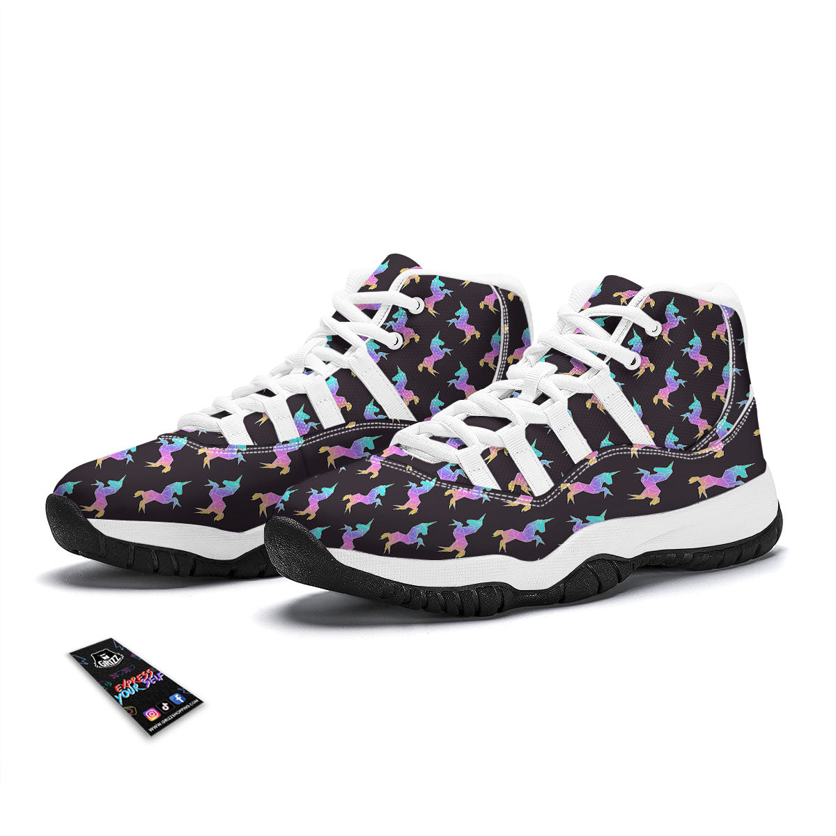 Unicorn Rainbow Origami Print Pattern White Bball Shoes-grizzshop