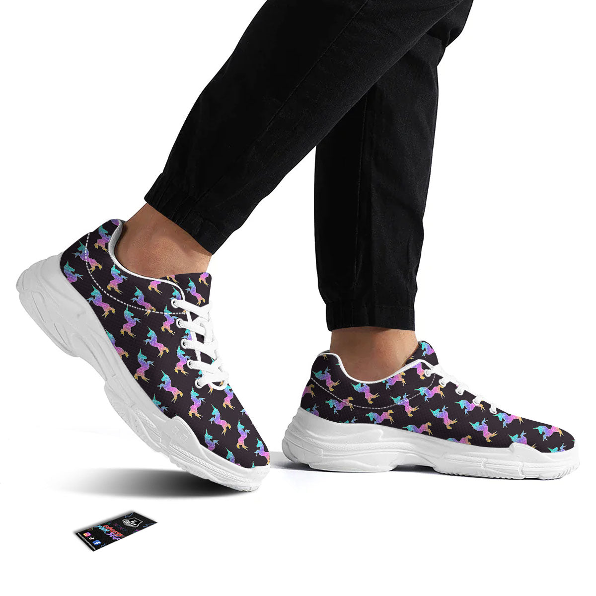 Unicorn Rainbow Origami Print Pattern White Chunky Shoes-grizzshop