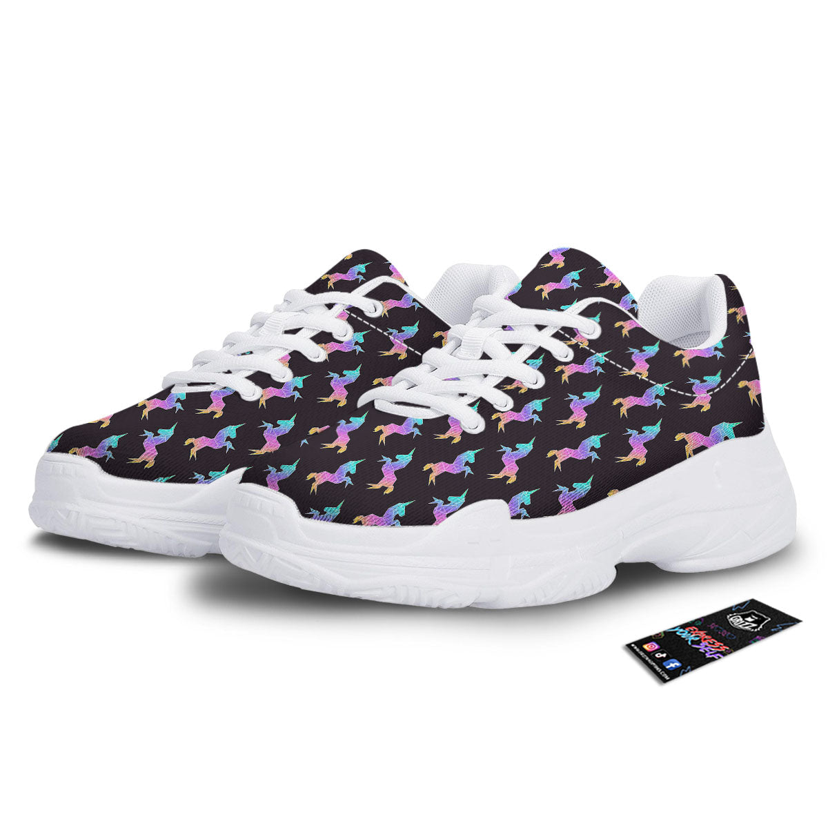 Unicorn Rainbow Origami Print Pattern White Chunky Shoes-grizzshop