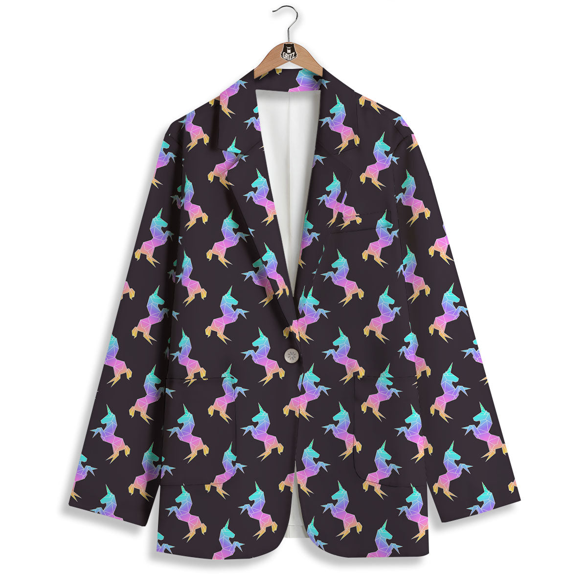 Unicorn Rainbow Origami Print Pattern Women's Blazer-grizzshop