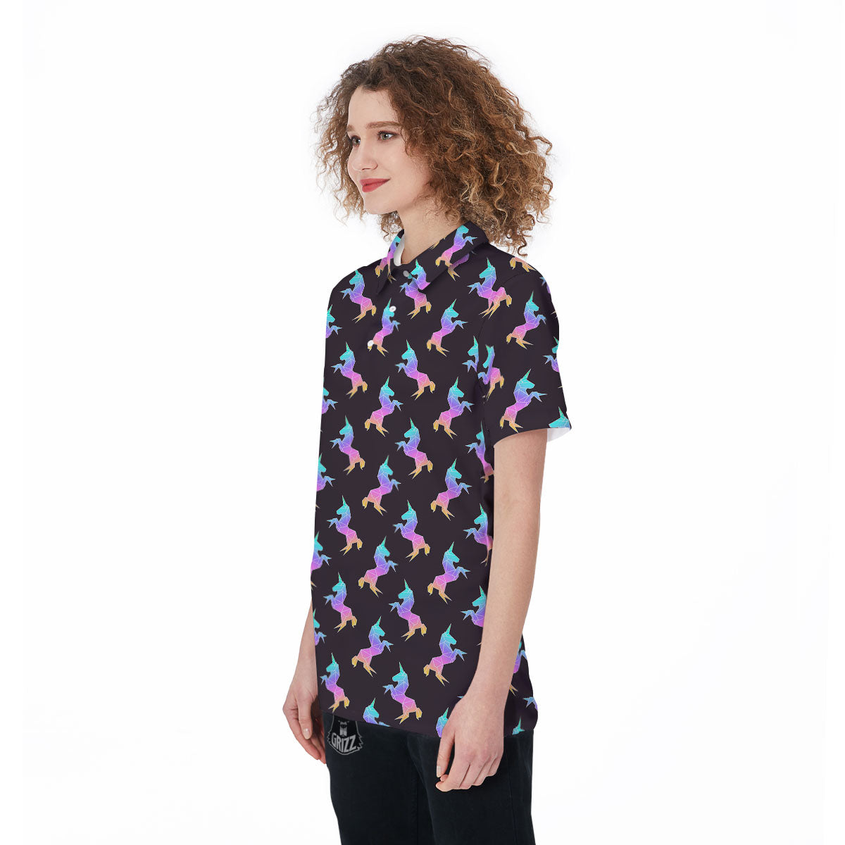 Unicorn Rainbow Origami Print Pattern Women's Golf Shirts-grizzshop