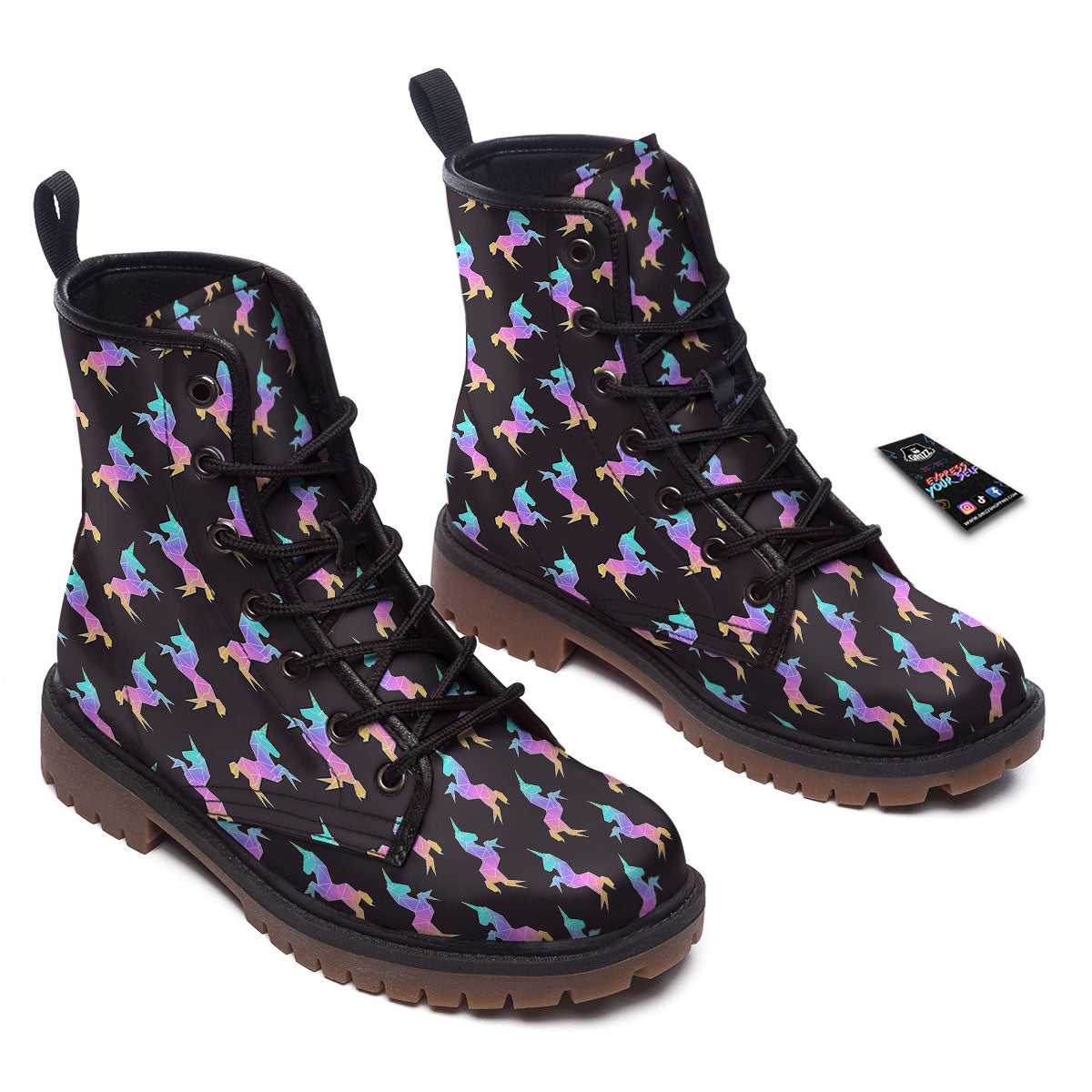 Unicorn Rainbow Origami Print Pattern Work Boots-grizzshop
