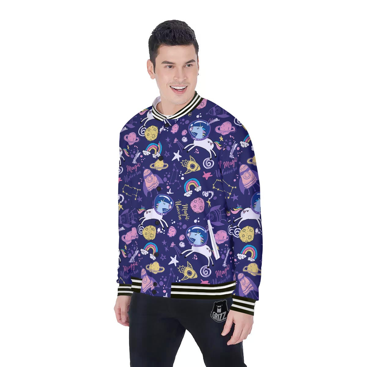Unicorn Space Astronaut Print Pattern Baseball Jacket-grizzshop