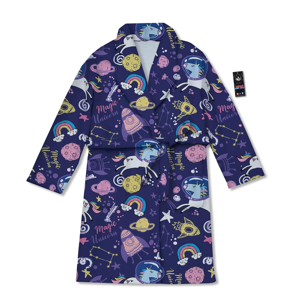 Unicorn Space Astronaut Print Pattern Bathrobe-grizzshop
