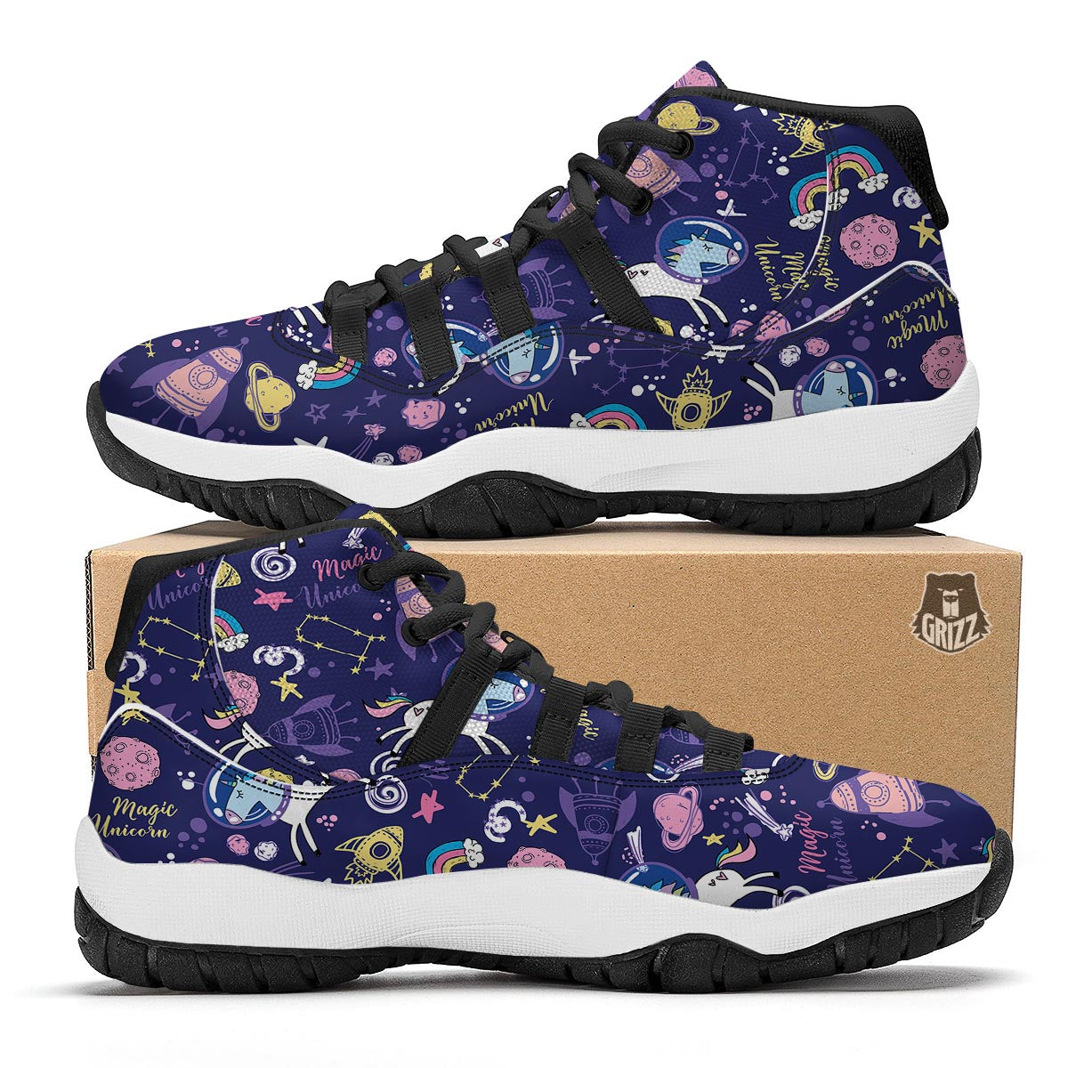 Unicorn Space Astronaut Print Pattern Black Bball Shoes-grizzshop