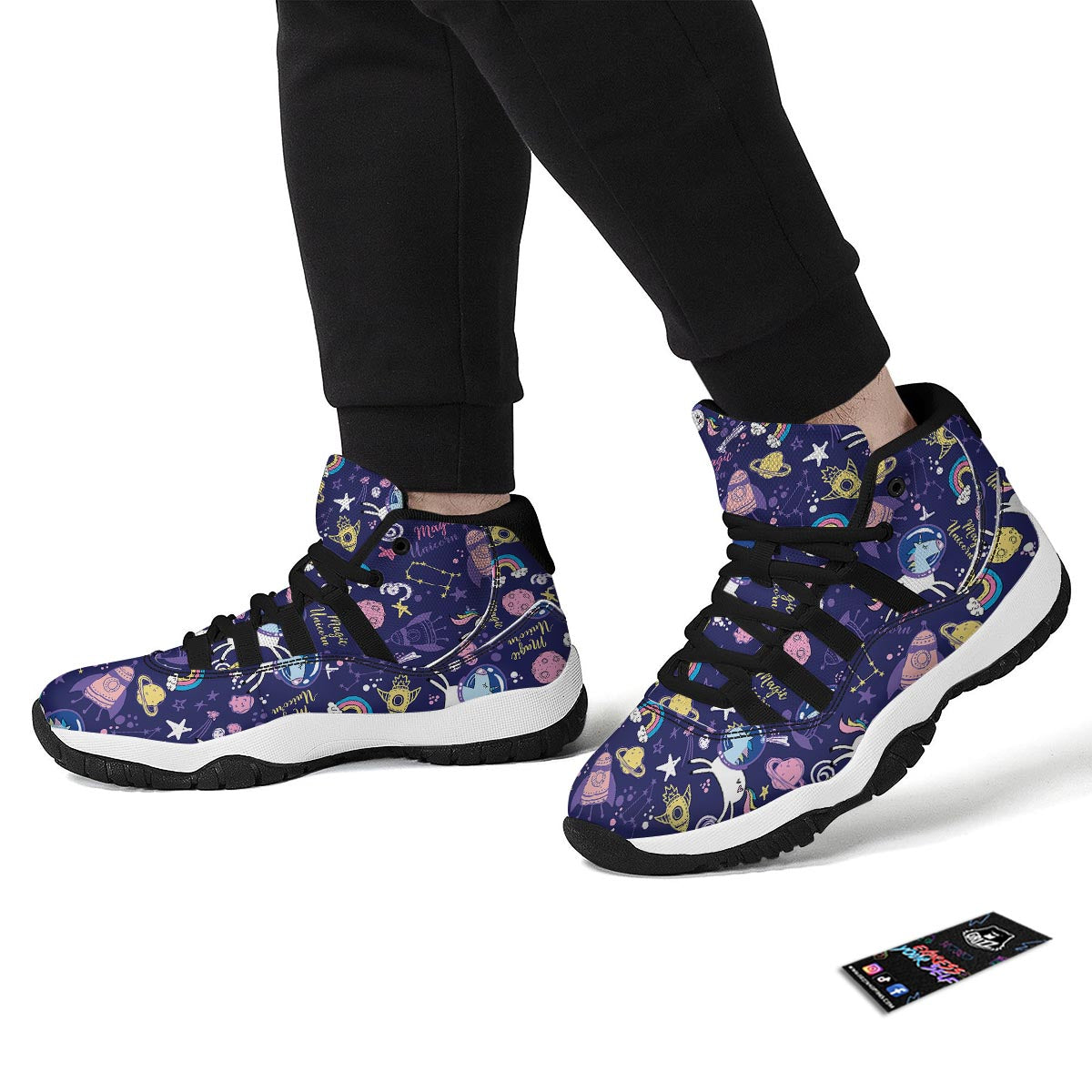 Unicorn Space Astronaut Print Pattern Black Bball Shoes-grizzshop