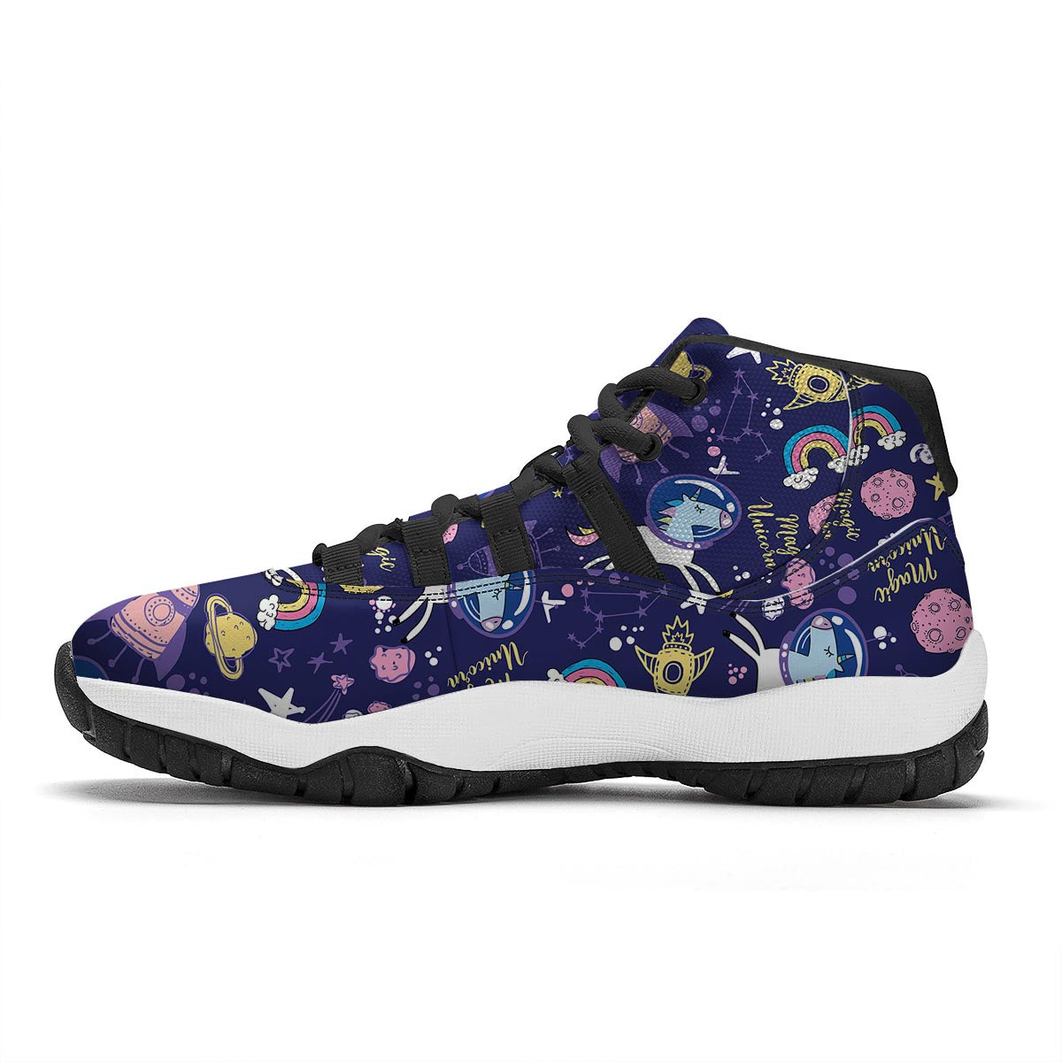 Unicorn Space Astronaut Print Pattern Black Bball Shoes-grizzshop