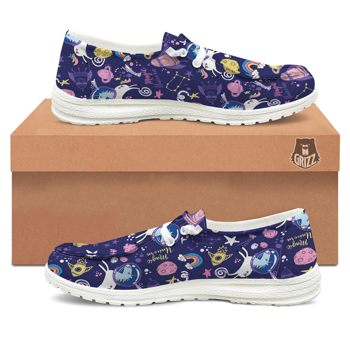 Unicorn Space Astronaut Print Pattern Black Loafers-grizzshop