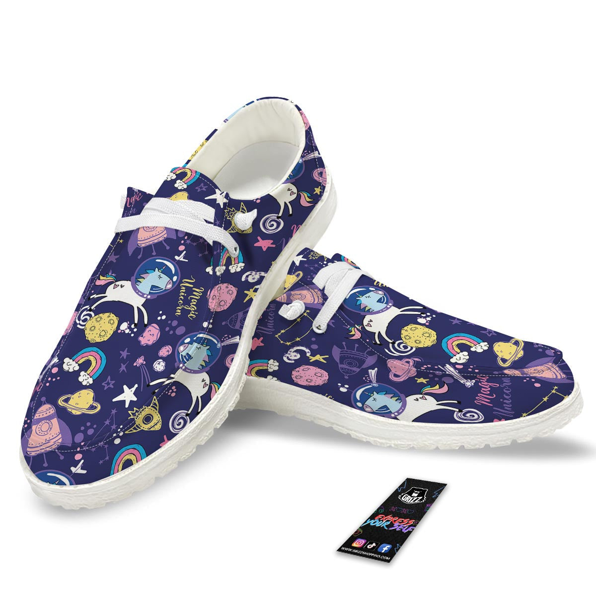 Unicorn Space Astronaut Print Pattern Black Loafers-grizzshop
