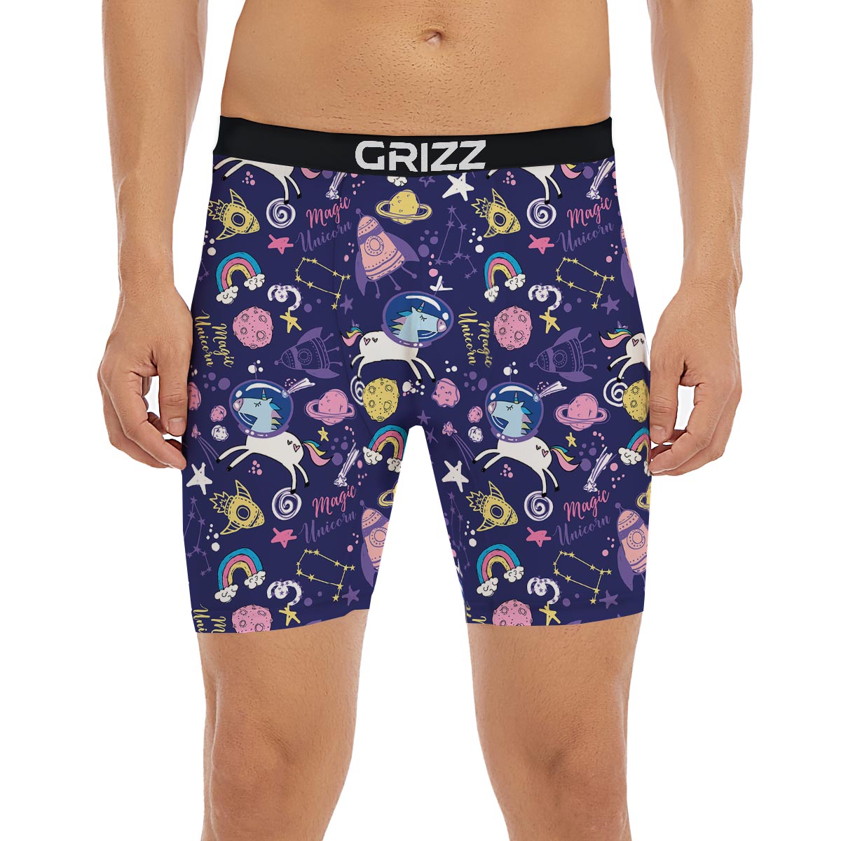 Unicorn Space Astronaut Print Pattern Boxer Briefs-grizzshop