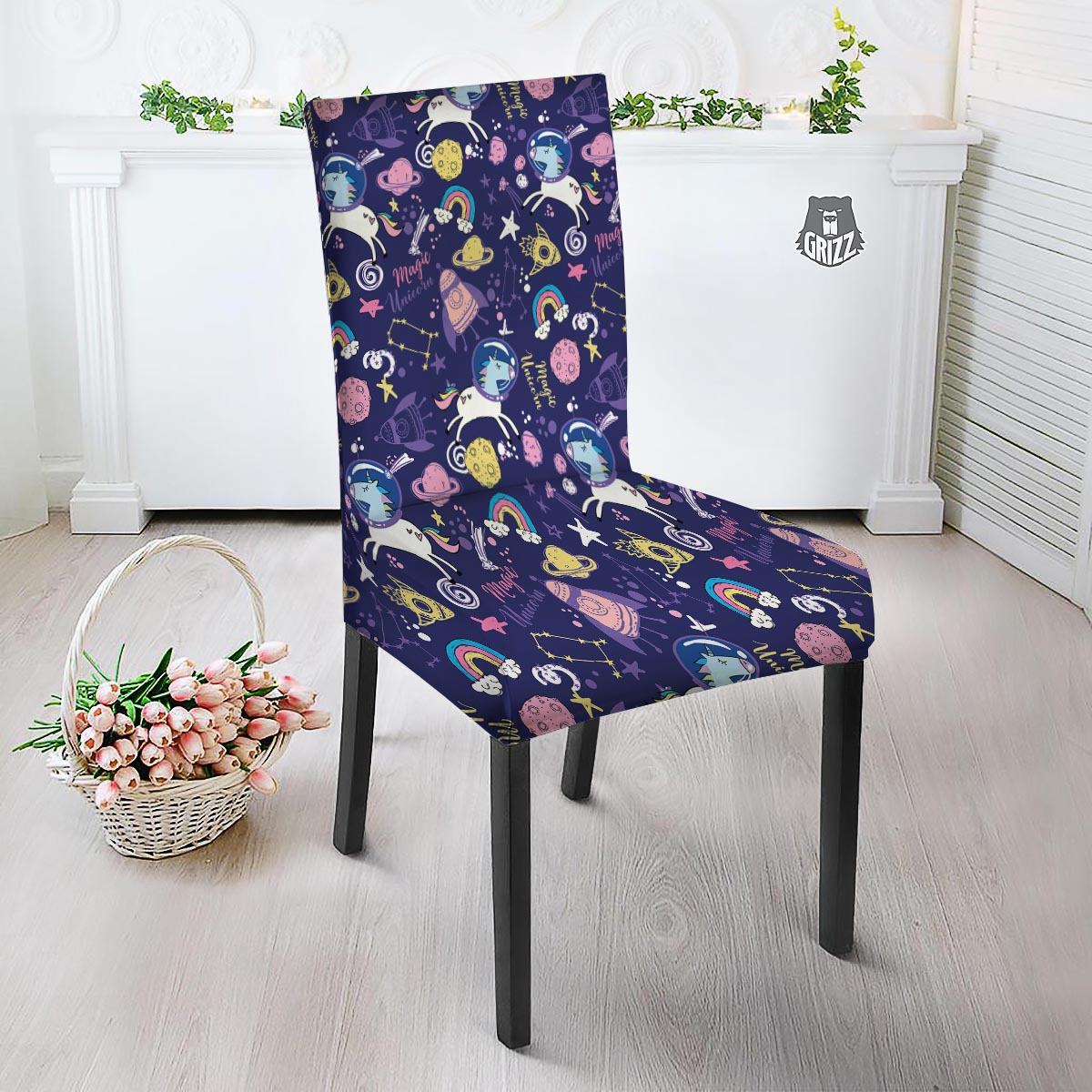Unicorn Space Astronaut Print Pattern Dining Chair Slipcover-grizzshop