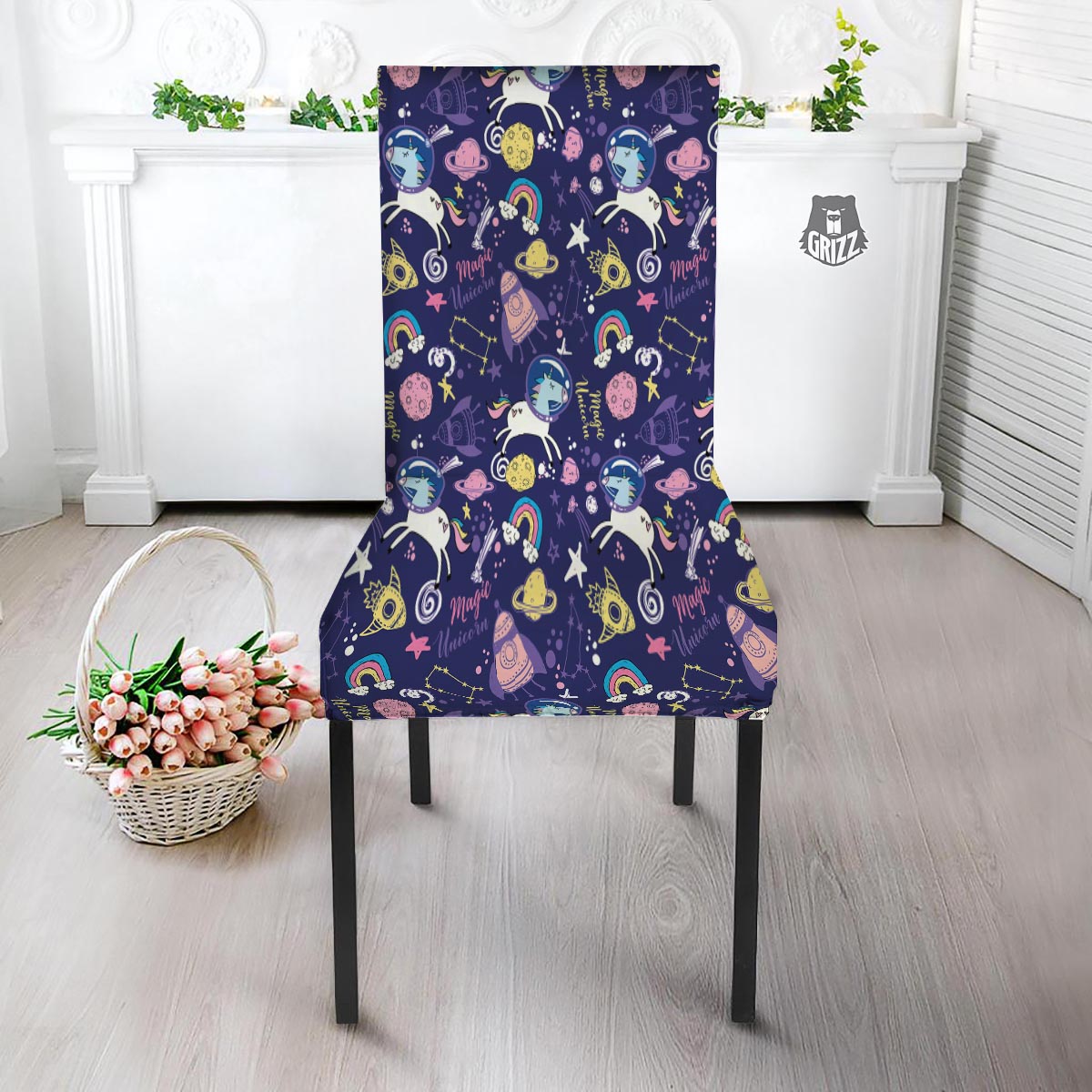 Unicorn Space Astronaut Print Pattern Dining Chair Slipcover-grizzshop