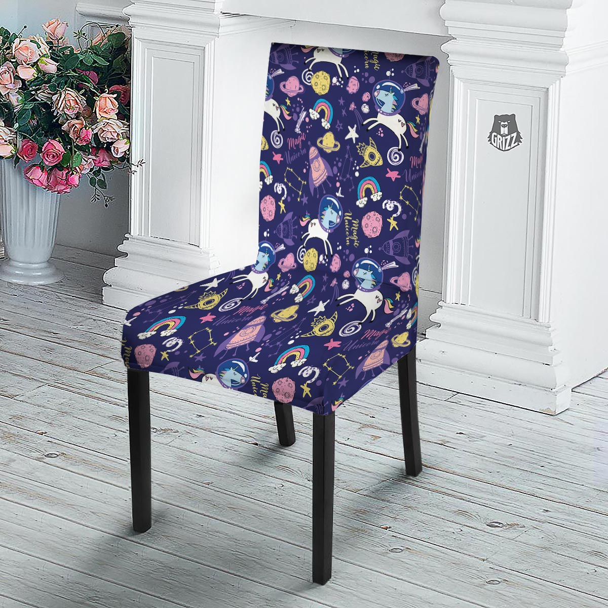 Unicorn Space Astronaut Print Pattern Dining Chair Slipcover-grizzshop