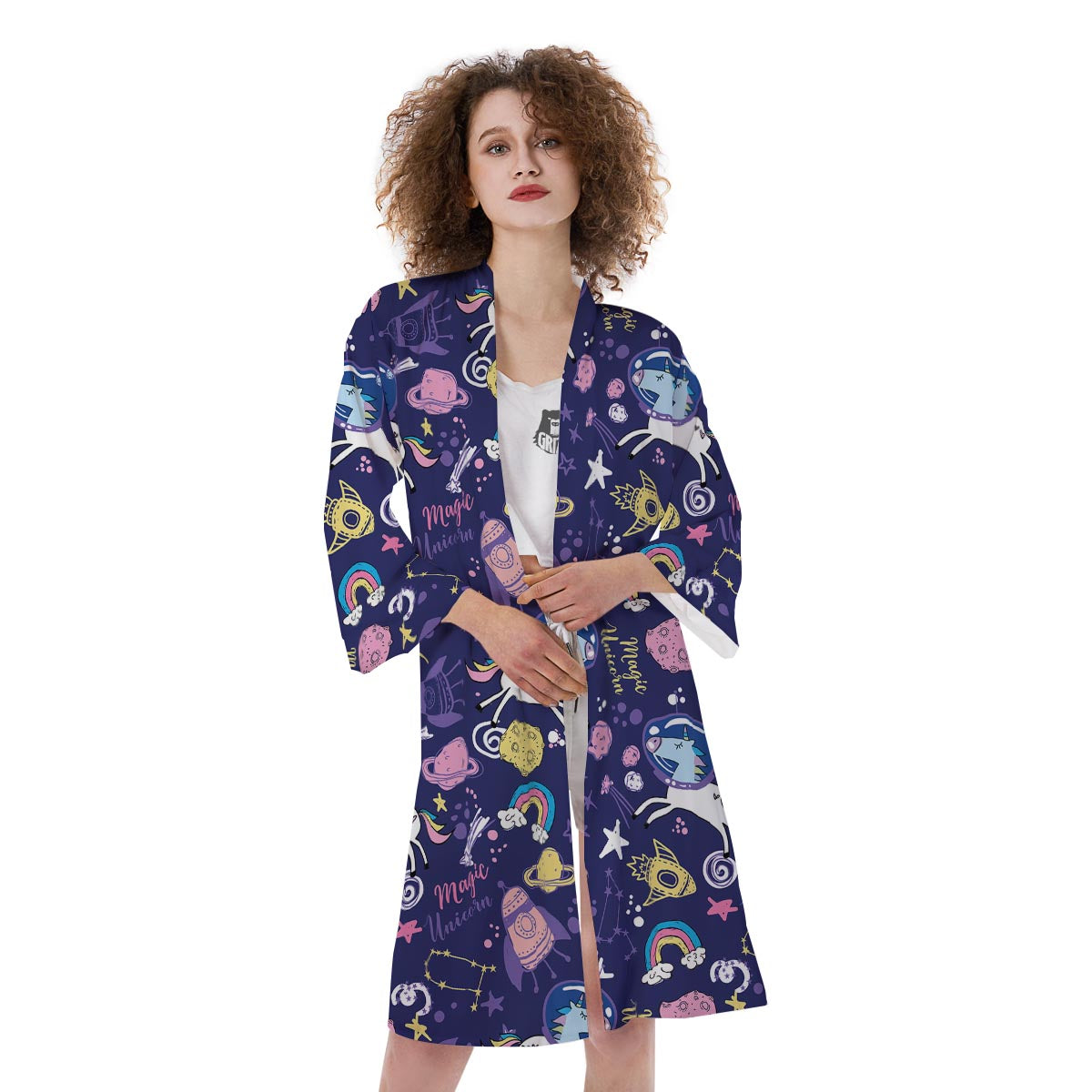 Unicorn Space Astronaut Print Pattern Kimono-grizzshop