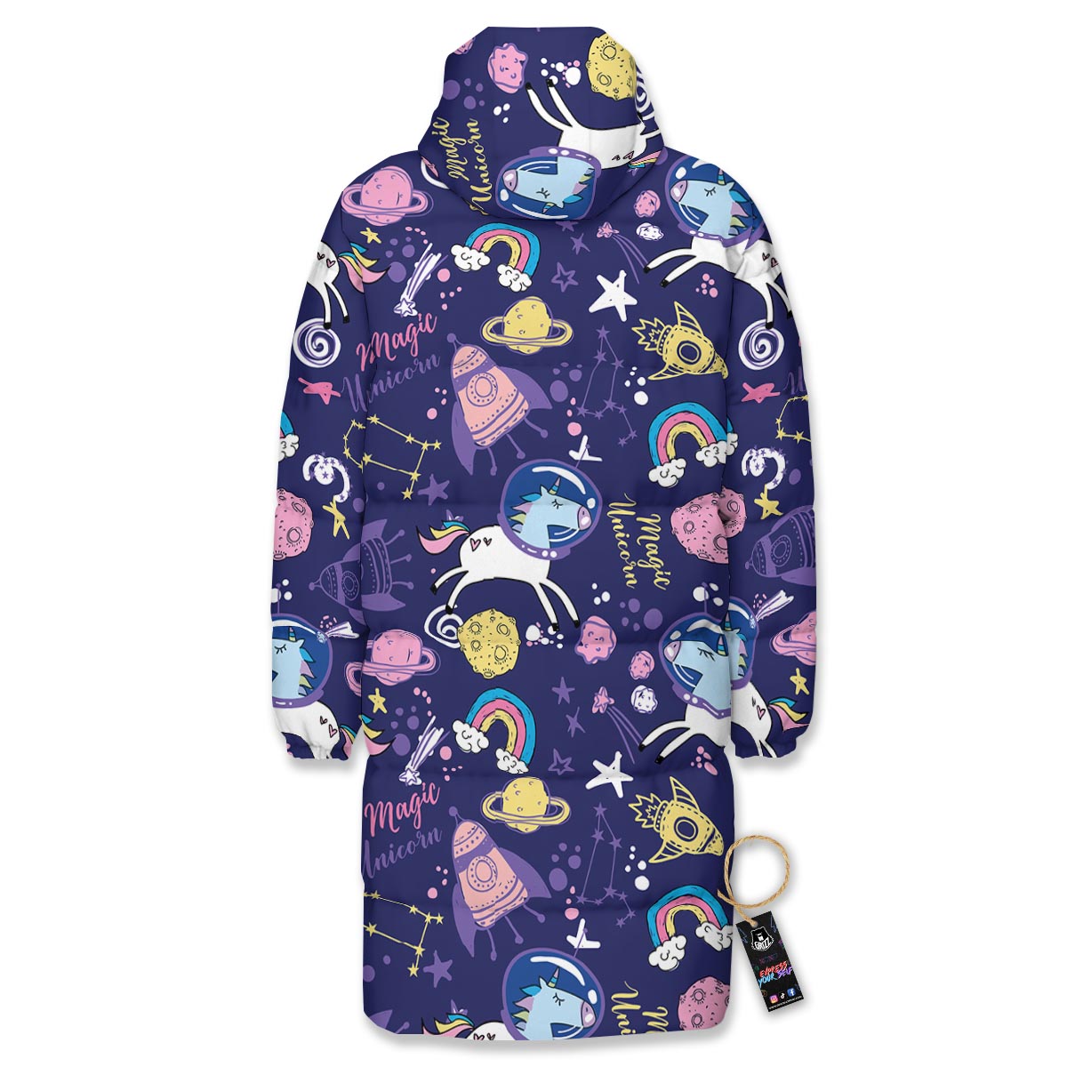 Unicorn Space Astronaut Print Pattern Long Down Jacket-grizzshop