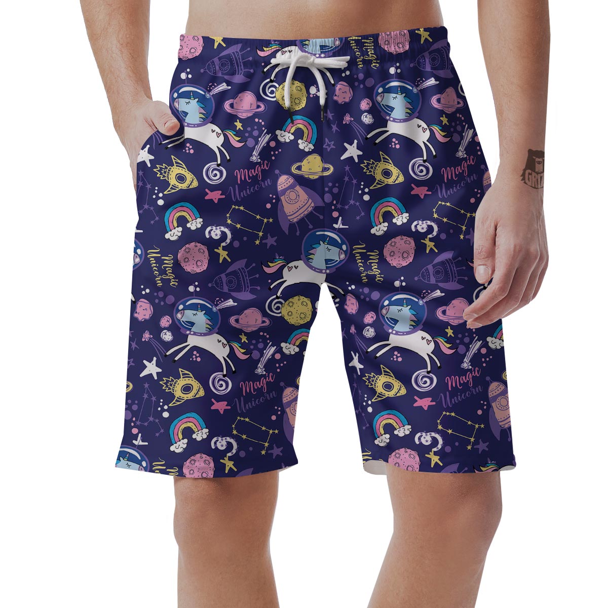 Unicorn Space Astronaut Print Pattern Men's Shorts-grizzshop